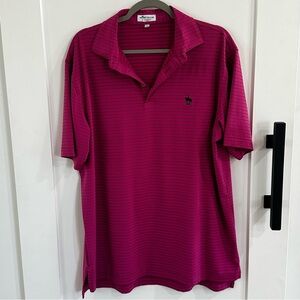 Peter Millar Summer Comfort Dunes Golf & Beach Club Striped Polo -Large -Magenta